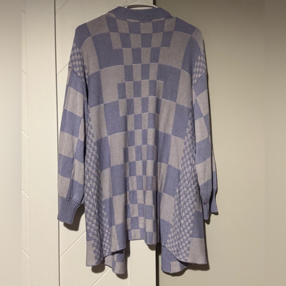 AnnieWear Los Angeles Lavender Checkered Knit Cardigan Size Small - Picture 7 of 8